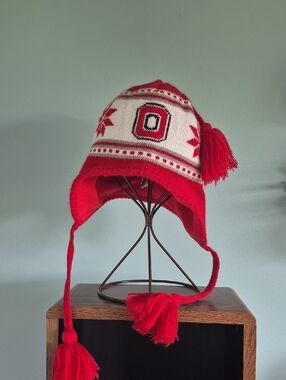 Ohio State Red and White Knit Pom-Pom Earflap Hat